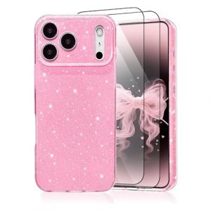 CaseLover Coque Compatible avec iPhone 17 Pro 6.3" Glitter, Paillette Brillantes Coque avec 2 Pi&egrave;ces Protections d'&eacute;cran Mignon Silicone Shock-Absorption Sparkle Housse &Eacute;tui pour iPhone 17 Pro, Rose (CaseLover_Direct_Store, neuf)