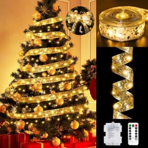 btfarm Ruban de No&euml;l, 12 m, 120 LED, avec t&eacute;l&eacute;commande, 8 modes, minuterie, guirlande lumineuse de No&euml;l &agrave; piles, pour int&eacute;rieur et ext&eacute;rieur, f&ecirc;te, mariage, d&eacute;coration de ruban argent&eacute;, lumi&egrave;re (btfarm-EU, neuf)