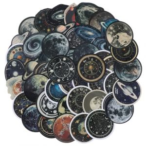 TIESOME Lot de 50 autocollants galaxie - Plan&egrave;te Terre Lune - Syst&egrave;me solaire - Plan&egrave;tes - Imperm&eacute;ables - En vinyle - Pour gourde, ordinateur portable, guitare, skateboard, valise, v&eacute;lo (Lincyy, neuf)