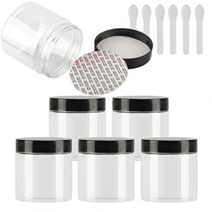 TIANZD 6 Pi&egrave;ces Vides Petit 200 ml Transparent Cosm&eacute;tique Pot en Plastique avec Couvercle Noir 200 g Pots de Cosm&eacute;tique Cr&egrave;me de Bouteille Contenant avec 6x Spatules (BEAUTYVALLEYEU, neuf)