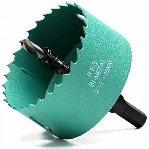 Scie Cloche Bi-métal 70 mm, M42 HSS Bimétallique Scie Trèpan avec Foret de Centrage pour Robuste Perceuse à Percer pour Fer, Aluminium, Bois, Cloison Sèche, Tuyau, Panneau de Fibres de Bois/Vert (WEISHEN INC, neuf)