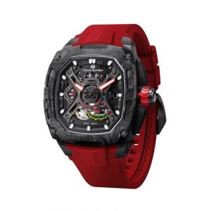 TSAR BOMBA Montre mécanique de Luxe pour Hommes avec boîtier en Fibre de Carbone Montre-Bracelet pour Hommes Montre Lumineuse résistante à l'eau 5ATM avec Bracelet en Caoutchouc fluoré Cadeaux (TSAR BOMBA OFFICIAL STORE, neuf)