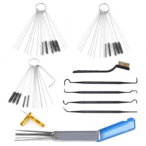 Kit de Nettoyage Carburateur, Nettoyant de Pointe Chalumeau Kit Cl&eacute; Hexagonale Pic Pointu Brosse &agrave; T&ecirc;te Unique 15 Nylon Brosses 30 Aiguilles 13 Nettoyage Fils 4 Crochets pour Carburateur Taches (funysion, neuf)