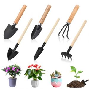 6 Pi&egrave;ces Outils de Jardinage, Mini Outils de Jardinage, Mini Outil de Jardin, Outil de Jardinages &agrave; Main avec Manches en Bois, Pelle, B&ecirc;che, R&acirc;teau, pour Balcon Potager Plantes Grasses (PT-Beauty, neuf)