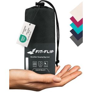 Fit-Flip Drap de Sac de Couchage Microfibre - a Viande de 310 g avec Compartiment Oreiller ajout&eacute; - Microfibre - 1 Personne - Drap de Voyage Leger (Couleur: Gris Fonc&eacute;) (Paraboo, neuf)