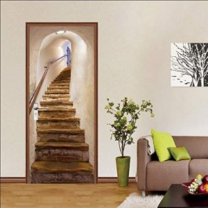 stickers placard 77x200cm(30.31 inches * 78.74 inches) Escaliers grottes 3D Sticker de Porte Trompe l'&oelig;il Autocollants de Porte, Autocollant Amovible &eacute;tanche 3D pour pour D&eacute;cor Cuisine Chambre (Rainbow185, neuf)