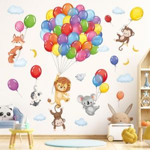 decalmile Stickers Muraux Animaux Montgolfi&egrave;re Autocollant Mural For&ecirc;t Singe Lion Koala Ballon D&eacute;coration Murale B&eacute;b&eacute; P&eacute;pini&egrave;re Chambre Enfants Salle de Jeux (DecalMile Direct, neuf)