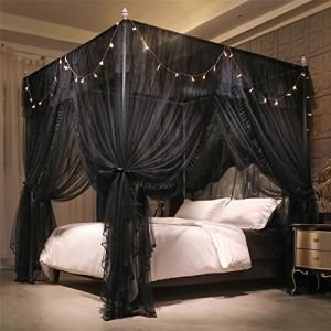 HUOQOU Baldaquin Princesse avec Volants Ciel de Lit Rectangulaire à 4 Ouvertures Moustiquaire Double Couche pour Chambre de Fille Décoration Romantique Doux et Respirant (noir, 1,2 W x 2 l x 2,1 H(m)) (blingbling textile, neuf)