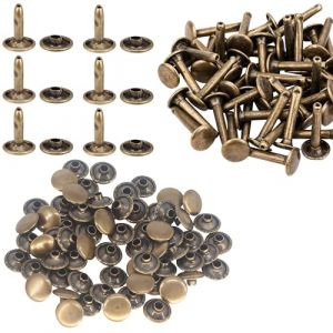Event Decor Shop Lot de 50 rivets à double capuchon – Clous tubulaires extra longs en bronze pour réparation et remplacement de vêtements, couture, artisanat du cuir (ing, projets de bricolage, arts (Event Decor Shop, neuf)