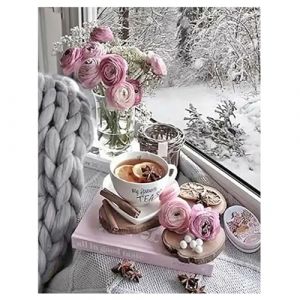 DCIDBEI Peinture Diamant Grande Format Apr&egrave;s-midi Relaxant 40x50 cm Peinture par Num&eacute;ros Caf&eacute; Adultes Diamond Painting G&acirc;teau au Caf&eacute; Peinture diamant Fleurs Rose Esprit Calme Broderie Diamant Cafe (BEIMIN, neuf)