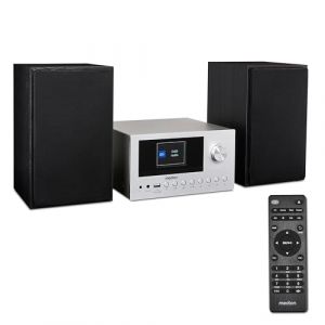 MEDION P85003 Mini Chaîne HiFi avec Lecteur CD (WiFi, Bluetooth, Radio Internet, Dab +, USB, AUX, Égaliseur, Écran Couleur TFT avec télécommande, 2X 15 W RMS) Argent (medionshop-deutschland, neuf)