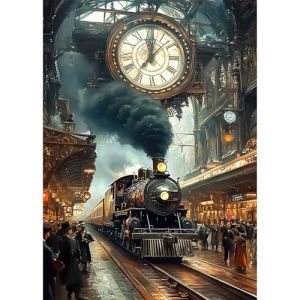 AIRDEA Gare Diamond Painting Adulte, 5D DIY Horloge Peinture Diamant Activit&eacute; Manuelle Adulte, Diamant Painting pour D&eacute;coration Murale Maison 30x40 cm (AIDIYA Direct, neuf)