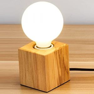 Mengjay Support de Douille E27 en Bois carré Lampe de Table Prise EU Standard Luminaire de Décoration Pour Bureau, Maison, Café, Bar, Restaurant (Mengjay, neuf)
