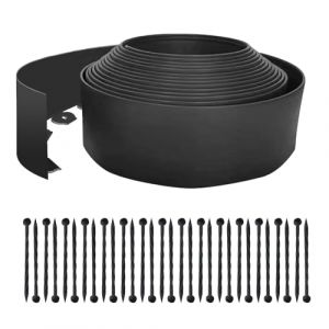 Bordure de Jardin en Plastique 10 mètres Hauteur 10cm Bordure Jardin Exterieur avec 30 Piquets d’ancrage Bordure de Jardin Flexible pour Herbe, Parterre de Fleurs, allée, Noir (longdafei, neuf)