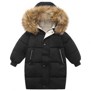 amropi Garçon Fille Manteau Parka Epaisse Veste à Capuche en Fourrure Chaud Hiver Blouson Noir, 9-10 Ans (YunBao Footwear Trade, neuf)