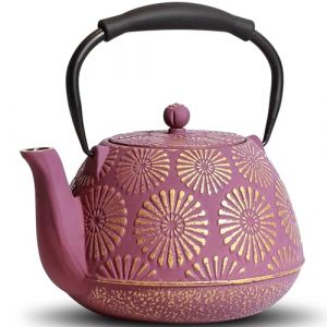 MILVBUSISS Th&eacute;i&egrave;re en fonte, Grande capacit&eacute; de 1200 ml avec infuseur pour cuisini&egrave;re, Design Sakura japonais pour th&eacute; en feuilles avec int&eacute;rieur &eacute;maill&eacute;, Poign&eacute;e en silicone 40 oz Violet (MILVBUSISSJP, neuf)