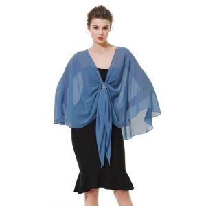BEAUTELICATE Femme Étole Châle en Mousseline De Soie Elégant Foulard Écharpe Cape Transparent Grande Taille pour Robe De Soirée Mariée Mariage Cérémonie D'été(Taille Unique,Bleu Ardoise) (BEAUTELICATE-FR, neuf)