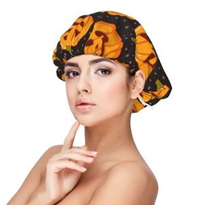 SHuWeiD Bonnet de nuit en satin avec motifs citrouilles d'Halloween pour adultes, bonnet de nuit unisexe en satin, bonnet de nuit de 33 cm, noir, taille unique, Noir/blanc, taille unique (Shaoshuwei002, neuf)