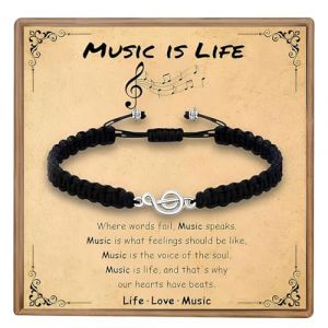 LONZIKP Bracelet Clé de Sol Cadeau Musique pour Musiciens et Amoureux de la Musique Bijou Réglable pour Femmes Hommes Idée Cadeau Professeur de Musique (noir) (ZHANG ZY, neuf)