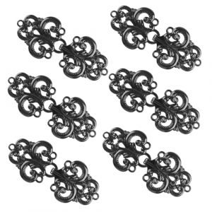 WANDIC Clips de Gilet, 6 Paires Vintage Tourbillon Fleur Cape Attaches Coudre sur Crochets et Yeux Cape Fermoir Attaches pour Pull Châle, Noir Pistolet (WANDIC FR, neuf)
