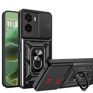 ESHUYI&reg; Coque pour Motorola Moto E15 4G/Moto G05 4G avec Lentille Coulissante Couverture et Support Rotatif, Anti-Chute &Eacute;tui Housse Compatible avec Support De Voiture Magn&eacute;tique, Noir (Caizeng, neuf)