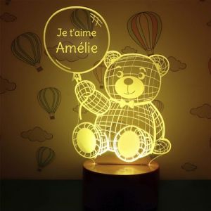 LAUBLUST Veilleuse LED pour enfants – Lampe 3D personnalisée avec prénom & texte | Ours en peluche, trois socles en bois – Cadeau de naissance & de baptême pour fille et garçon | Déco chambre d'enfant (Gipanis GmbH, neuf)