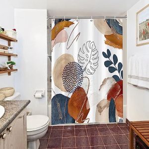 Uiiooazy Rideau Douche Anti Moisissure, Rideau de Douche 150x200cm Abstrait Terracotta Feuilles Bleu Rideaux de Baignoire Tissu Lavable Imperméable Polyester Rideaux Salle de Bain avec 10 Crochets (dongguibinjingpinxiaodianpu, neuf)
