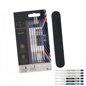 Parker Jotter Lot de 3 recharges pour stylo à bille Quinkflow + 3 recharges d'encre gel - Pointe moyenne - Compatible avec les stylos Parker - Pochette cadeau incluse (Famica FR, neuf)