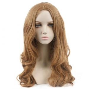RiRaku Anime Cosplay Perruque Megan Long Brown Curly Halloween Costume Cosplay Perruque,pour Fête Carnaval Noël (ZouPingPengQiJianZhuGongChengYouXianGongSis, neuf)