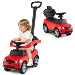 GOPLUS 3 en 1 Porteur Bebe Range Rover Discovery, Pousse Pousse avec Poign&eacute;e Auvent R&eacute;glable, Garde-Corps, Klaxon, Bruit de Moteur, Rangement, Poussette Jouet pour Enfant 1,5-3 Ans,Charge 25KG (Rouge) (Augenstern24, neuf)