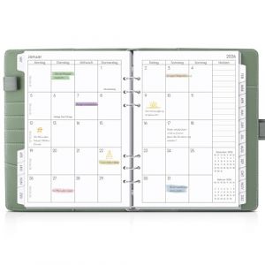 SKYDUE Agenda A5, &agrave; anneaux, rechargeable, format A5, de septembre 2025 &agrave; d&eacute;cembre 2026, agenda 2026, parfait pour les &eacute;tudiants et les professionnels, vert olive (SKYDUE-EU, neuf)