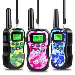 JUAUO Talkie Walkie Enfants 3 Pièces, 8 Canaux Radio à 2 Voies Talkie-Walkie Longue Portée 3 KM, Lampe Poche LCD Rétro-éclairée pour Camping, Randonneé, Vélo, Cadeau Jouet pour Fille et Garçon (XunWuXianJuAoMaoYiYouXianGongSi, neuf)