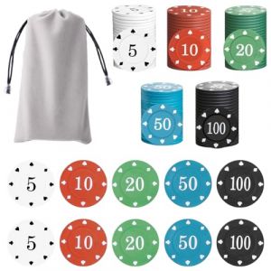 200 Pi&egrave;ces Pokerchips, Un Sac De Rangement En Tissu Gris, Pokerset, Poker Chips Mit Nennwerten, Partyzubeh&ouml;r F&uuml;r Spieleabende, 5 Farbige Z&auml;hlz&auml;hler (ROBFLOR MARKET CARS, neuf)