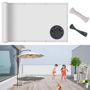 Brise Vue Balcon 80 x 600 cm PES Pare-Vue/Brise/Étanche, Balcon Extérieur Toile Brise Vue Occultant avec Attaches de Câble et Cordons, pour Jardin/Terrasse/Grillage, Blanc (HuiXiangMaoYiYouXianGongSi, neuf)