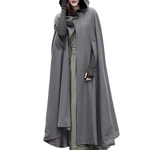 Cape en laine avec capuche pour femme - Vintage - Couleur unie - Poncho - Costume d'Halloween - Trench léger - Veste coupe-vent - Cape - Manteau ouvert sur le devant - Cardigan médiéval - Vêtements (yishu`poe, neuf)
