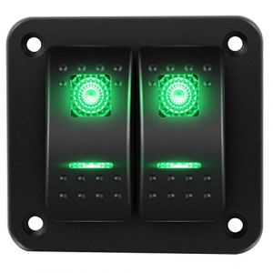 RUNCCI-YUN 12V-24V Interrupteur à bascule Panneau 2 Gang Panneau de commutation de voiture 5 broches ON/OFF,Interrupteur à bascule LED pour Voitures Bateaux(vert Rétroéclairé) (RUNCCI-YUN, neuf)