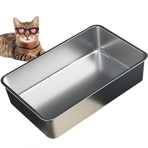 Vealind Caisse à Litière en Acier Inoxydable, Grande Capacité pour Chat, Anti-Odour, Facile à Nettoyer, 50 x 35 x 15 cm, Plateau à Litière en Métal pour Petits Chats (Starmd co Ltd, neuf)