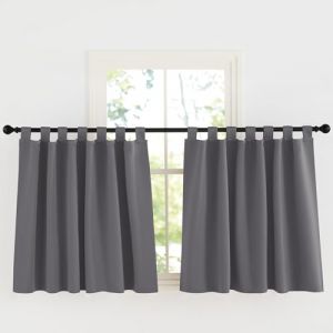KGORGE Rideau Occultant Court pour Cuisine, Lot de 2 Rideaux Opaque Draperies Intérieurs Decoration pour Maison Chambre Petite Fenetre avec Pattes, L140 x H90cm, Gris (KGORGEHOME, neuf)