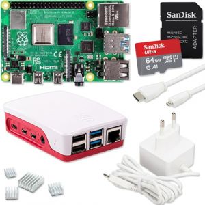 Raspberry Pi 4 Kit de d&eacute;marrage 8 Go | Carte SD Ultra 64 Go | Bloc d'alimentation USB-C 15 W | Bo&icirc;tier | C&acirc;ble Micro HDMI 4K | Kit de dissipateur thermique | Raspberry Pi 4 mod&egrave;le B 8 Go de RAM (smart-home-komponente, neuf)