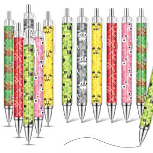 Rdlobu Lot de 12 stylos &agrave; bille pixels, r&eacute;tractables, avec motif pixels, 1,0 mm, encre noire, pour fournitures scolaires, cadeaux de rentr&eacute;e des classes pour gar&ccedil;ons (Rdlobu, neuf)