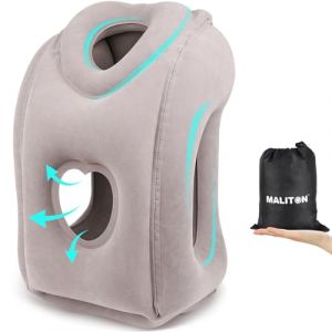 Maliton Oreiller de Voyage Gonflable, Coussin de Voyage avec Support d'appui-tête Gonflable Portable pour Dormir en Avion, Train, Maison ou Bureau, Gris (KAILU-TECH, neuf)