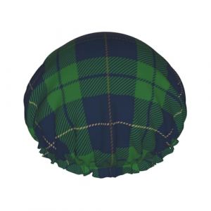 Bonnet de douche imperméable à bande élastique, bonnet de douche réutilisable à double couche pour femmes,Plaid écossais bleu vert en tissu écossais ancien (aysr.store, neuf)