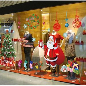 YULOONG Noël Fenêtres Statiques Autocollants S'accroche Amovible Vinyle Père Noël Arbre De Noël Bonhomme De Neige Flocon De Neige Cerf DIY Mur Fenêtre Porte Murale Vitrine Decal Autocollant (YU LOONG, neuf)