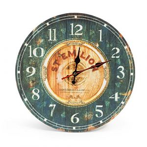 LOHAS Home 30cm Vintage Horloge Murale Rustique, silencieuse en Bois Cadran Horloge minuteur pour la Maison Salon Chambre Bureau Café Bar Decor (Vert) (LinkingArk EU, neuf)