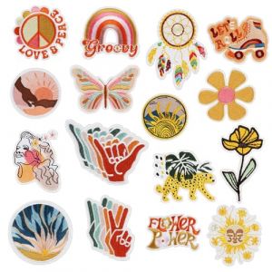 Woohome Broderie Patch Thermocollant, 16 PCS Mélangé Autocollant de Patch Appliques Ecussons à Coudre Transferts Ecusson Thermocollant ou Ecusson à Coudre pour Vêtement T-shirt Jeans Veste (CXiong, neuf)