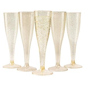 MATANA 48 Fl&ucirc;tes &agrave; Champagne en Plastique R&eacute;utilisables Premium &agrave; Paillettes Dor&eacute;es, 133ml - Verres &agrave; Champagne, Coupes de Champagne pour Mariages, Anniversaires & F&ecirc;tes (Acacia Products, neuf)