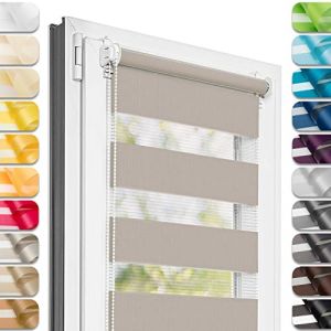 Estika Store Enrouleur Jour Nuit sans perçage - Brun Gris - 45 x 220 cm - Store à enroulement, Double Tissu, pour fenêtres intérieures, Protection Contre Le Soleil (Estika, neuf)