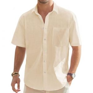 VDDTAGAM Chemise Homme Col Mao Chemise Lin Chemise en Lin Homme Été Chemisette Homme Grande Taille Chemise Homme Col Mao Chemise Homme Lin Chemisette Homme Manche Courte Chemise Hawaie(Khaki,5XL) (VDDTAGAM, neuf)