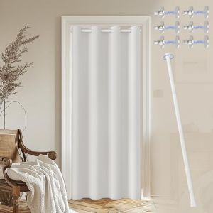 JCyh Rideau de Porte avec Tringle et Bouton Magn&eacute;tique,1 Pi&egrave;ce Rideau Blanc H210 X L132 cm pour Dressing/Placard/Armoire, Tringle Rideau Extensible Blanc 70-125 cm (JCYH, neuf)