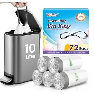 Teivio Lot de 80 petits sacs poubelle de 10 litres avec cordon de serrage - Pour la maison, le bureau, la cuisine, la salle de bain, la chambre &agrave; coucher, les toilettes - Blanc (TEASHOME, neuf)